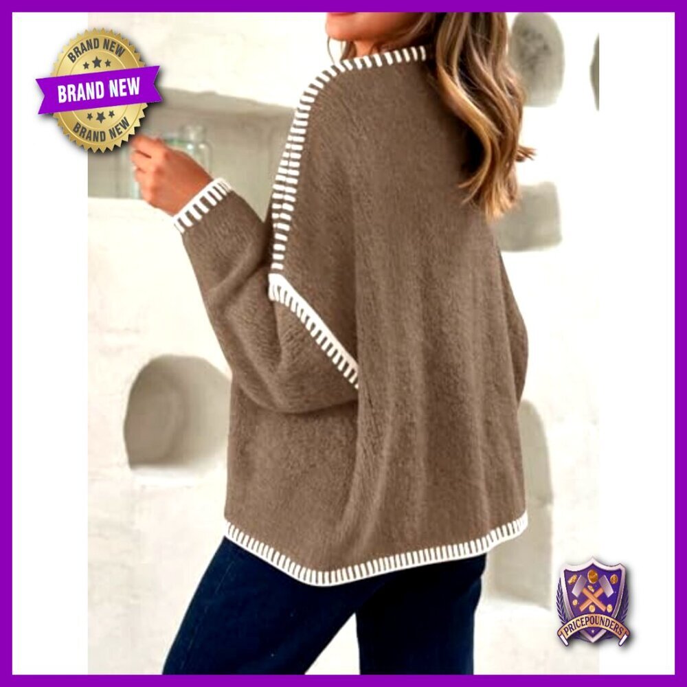 Oversized Cardigan with Bow Tie Front, Long Sleeve, Soft Knit Fabric - Picture 3 of 7